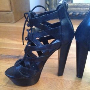 Black Steve Madden Leather Lace-up Heels